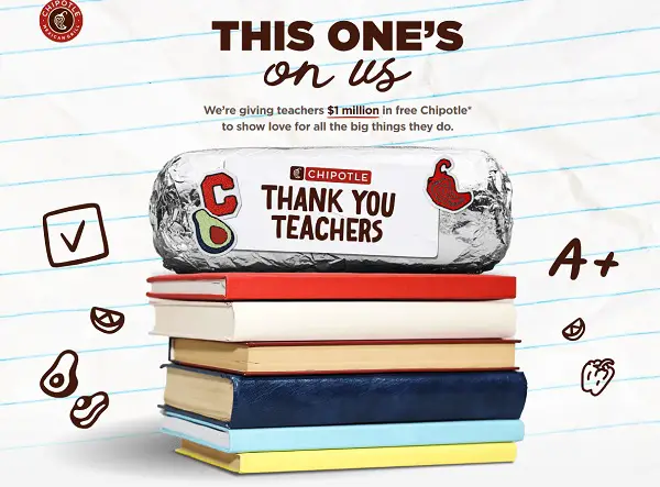 The Chipotle Teacher Sweepstakes is offering 100,000 free Chipotle meals to educators nationwide.